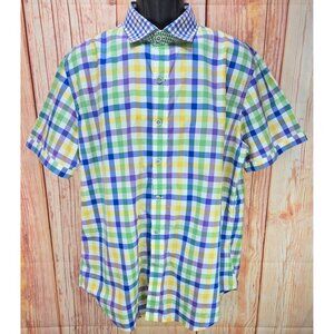 Robert Graham X Collection Mens Short Sleeve Multicolor Checkered Shirt XL
